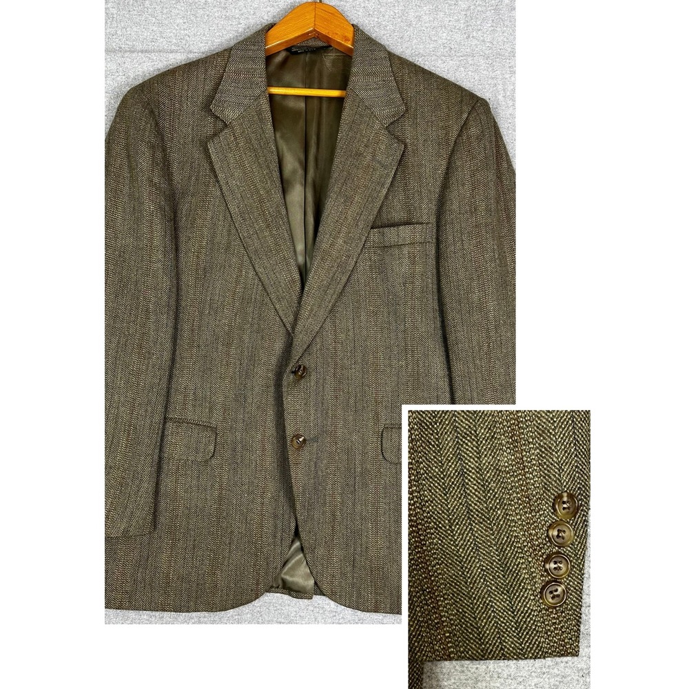 VIntage Deansgate Sport Coat 38R Brown Herringbone Blazer Made in USA